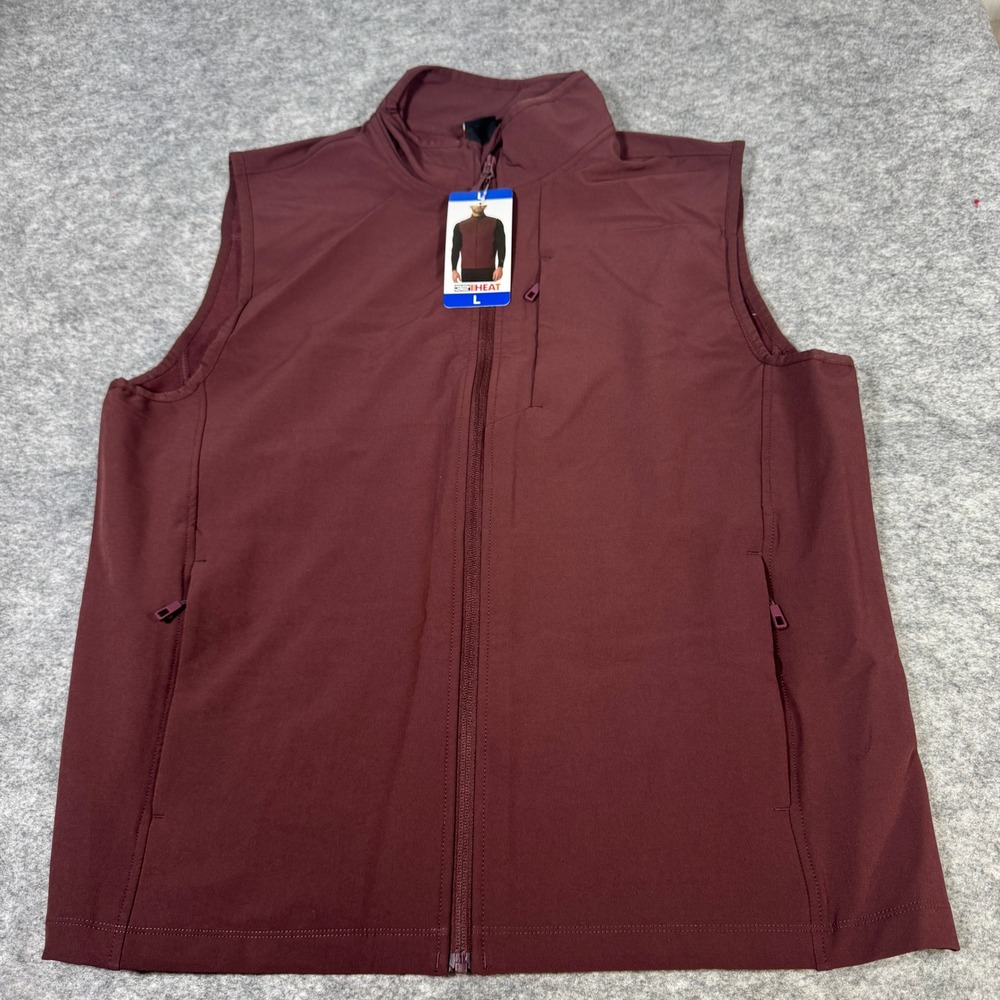 32 Degrees Heat Mens Full Zip Vest Burgundy Mock Neck Lined Stretch Large